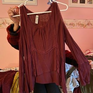 maroon cold shoulder top